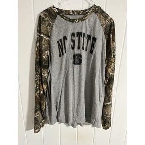 Colosseum NC State University Long Sleeve T Shirt, Camo Sleeves Wolfpack Sz XXL